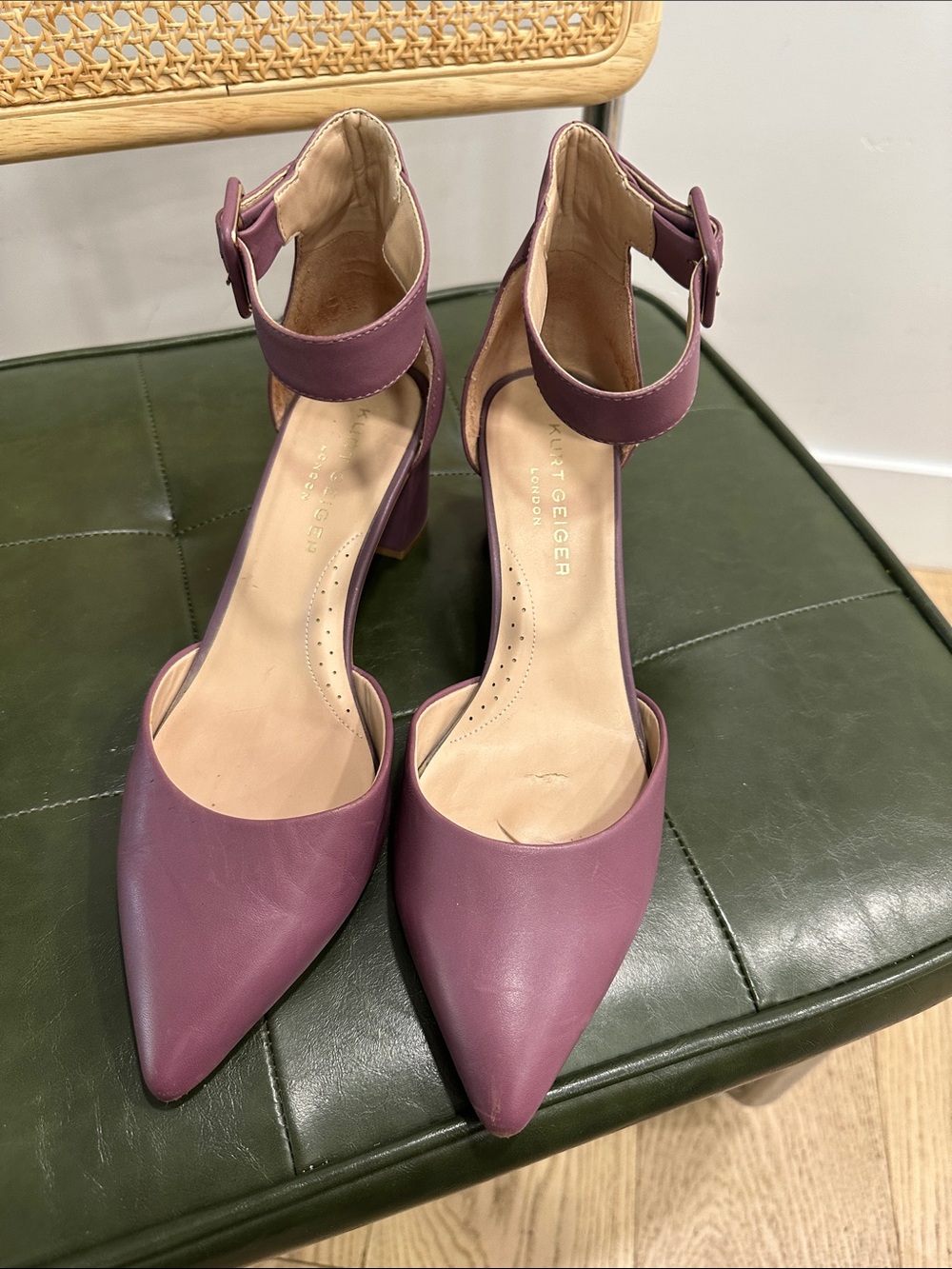 Kurt Geiger Mauve Pointed-Toe Ankle-Strap Pumps